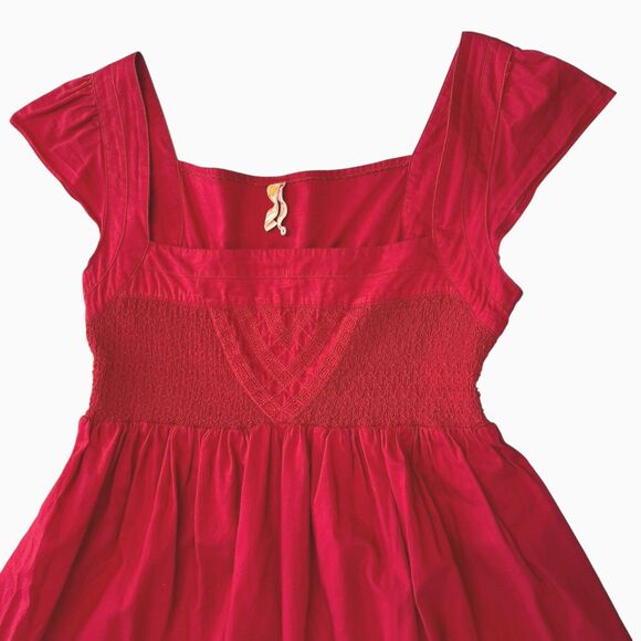 Maeve Anthropologie Size 6 Red Smocked Empire Dress Cotton Lined - Picture 7 of 12